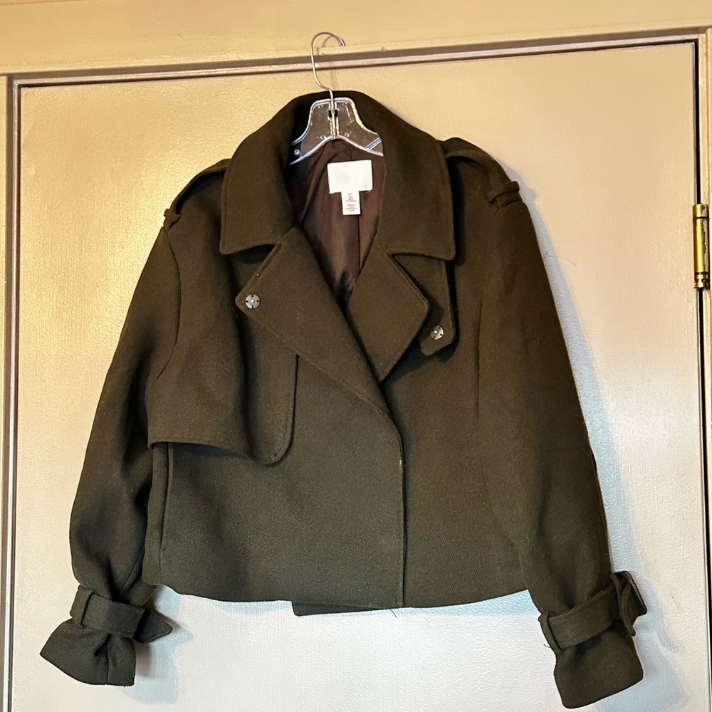 H&M Cropped dark green Jacket buckle sleeve